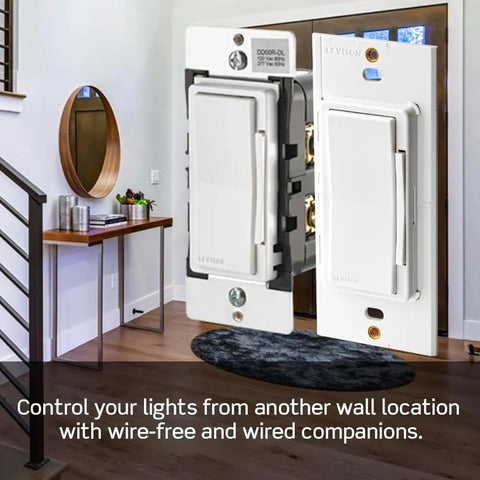 Smart Dimmer Switch, 2nd Gen WiFi With Matter installed in living room, showing white finish and neutral wire requirement.