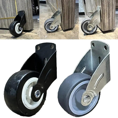 Heavy Duty Adjustable Door Bottom Support Wheel Stops Cabinet Sagging Rolls Smooth As Butter Steel And Rubber Anti Sag Pulley close-up view of two wheels