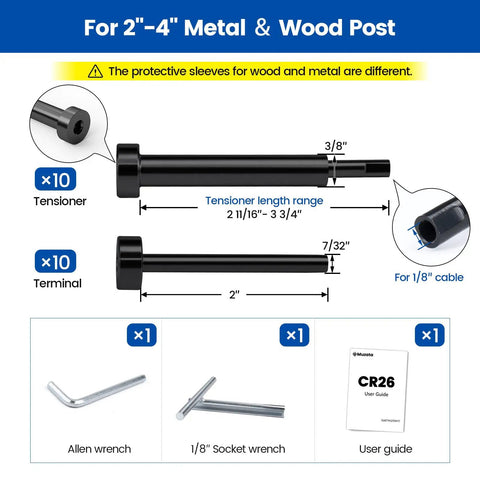 1/8 Inch Black Invisible Cable Railing Kit With Tensioners And Terminals, including tools and user guide for installation.