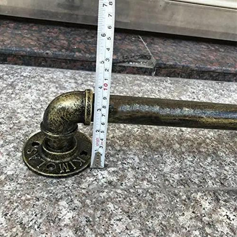 Heavy Duty Badass Wrought Iron Pipe Stair Handrail For Indoor Outdoor Use Rock Solid Wall Mount Banister showing bronze finish and dimensions.