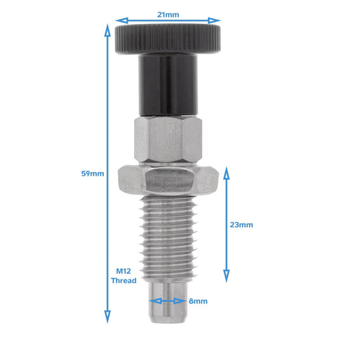 Professional Grade Stainless Steel Indexing Spring Plunger M12 X 1 Point 75 Thread 8 Millimeter Retractable Pin with hex knob
