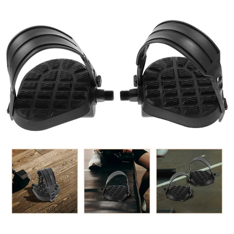 Replacement Bike Pedal Plates For Exercise Bike Beefy Heavy Duty Folding Pedals With Straps Built To Last, black non-slip finish