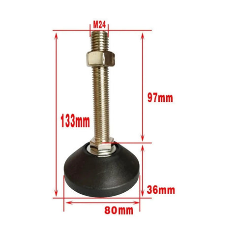10 Pack Adjustable Furniture Levelers With Non Slip Rubber Pads Fix Wobbly Tables And Chairs Boss Approved Home Setup Heavy Duty Height Tweaker Smooth Glide Design Top Shelf Quality D80 M24 Threads showing metal screw leg with dimensions.