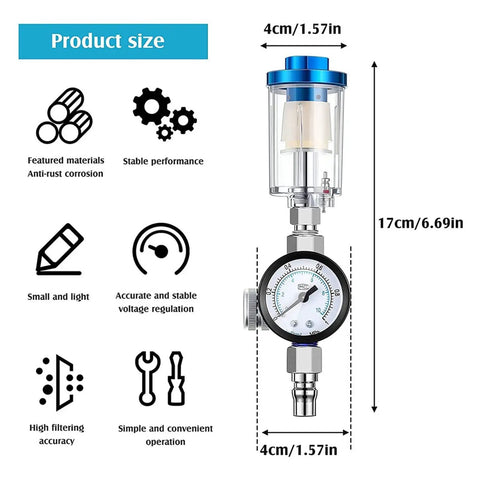 Slick Handheld Airbrush Kit Featuring Heavy Duty Pneumatic Spray Gun With Adjustable Nozzle For Smooth Car Painting Furniture Prep And Clear Coat Finish On Any Project with pressure gauge and filter.