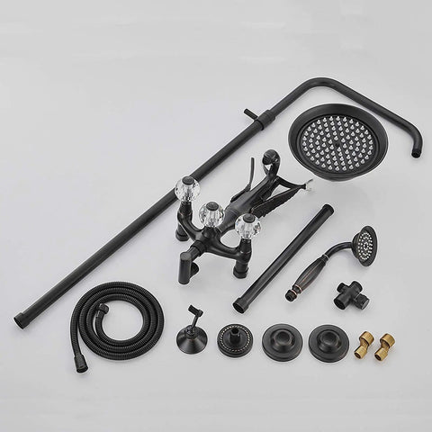 Modern Wall Mounted Shower System With Large Rainfall Shower Head And Ergonomic Handheld Sprayer Matte Black Faucet set components.