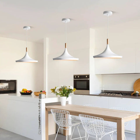 White Farmhouse Barn Pendant Light Big Retro Industrial Chandelier For Kitchen Island Ceiling Hung Lamps in modern kitchen setting