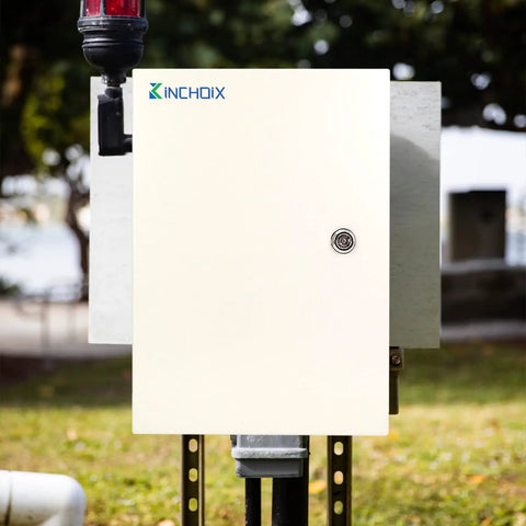 Tough As Nails Outdoor Electrical Box 12 By 10 By 6 Inch NEMA 4X Waterproof Steel Enclosure Lockable Junction Box in outdoor setting
