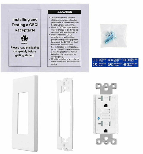 Rock Solid 20 Amp GFCI Outlets With LED Indicator And Matching Wall Plates Ultra Slim Non Tamper Resistant GFI Duplex Receptacles Fireproof shell and installation instructions included.