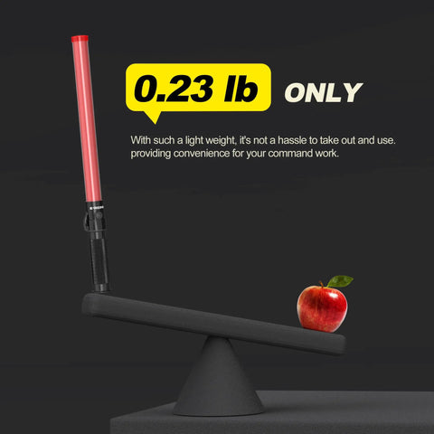 4 Pack 21 Inch LED Traffic Wand for Air Traffic Control with 3 Flashing Modes balanced with apple, highlighting lightweight feature