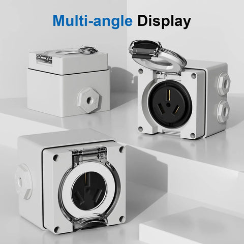 Pro Level Nema 10-50R Power Outlet Box 50 Amp 125-250V ETL Listed showcased at different angles with detailed close-ups.