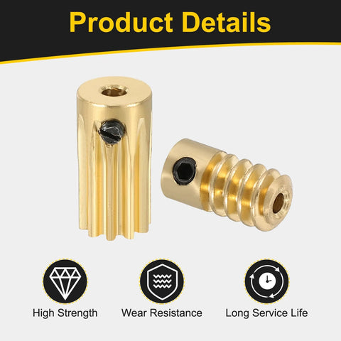Close-up of brass worm gear set 10:1 showing high strength and wear resistance, ideal for DIY builds and small machine applications.
