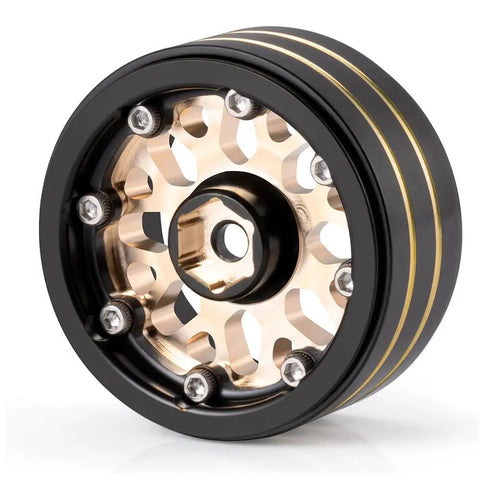 Brass 1.3 Inch RC Beadlock Wheels Rims Set For 1/18 TRX4M Ascent-18 And 1/24 AXIAL SCX24 AX24 Crawler Upgrades with black and brass finish