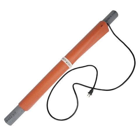 Rugged Pvc Heating Blanket Wrap For 3 5 To 4 Inch Conduit Pipe Bender Heavy Duty Insulation Cover with electric cord on a PVC pipe.