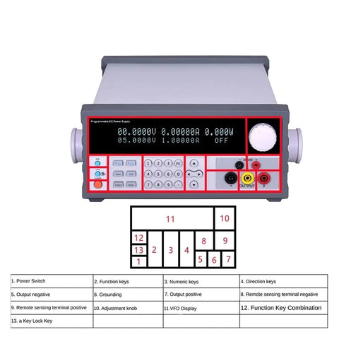 Six Digit Display Lab Adjustable DC Power Supply 150V 1A For Mobile Phone Repair RS232 RS485 USB Stable Voltage And Current Overload Protection And Overcurrent Protection Great For Electronics DIY And Pro Repairs front panel with display and controls