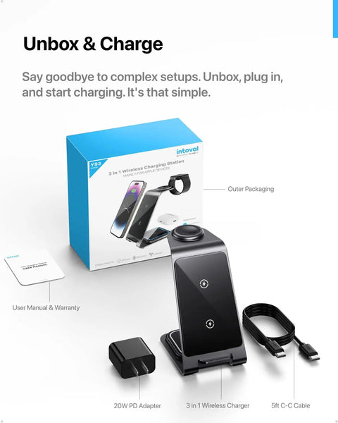 All In One Wireless Charging Station For iPhone Apple Watch And AirPods With Fast Stable Qi Charging 3 In 1 Dock Grey