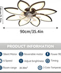 Diagram of Slick Low Profile Flush Mount Ceiling Fan With Light features and dimensions, measuring 90cm by 14cm.