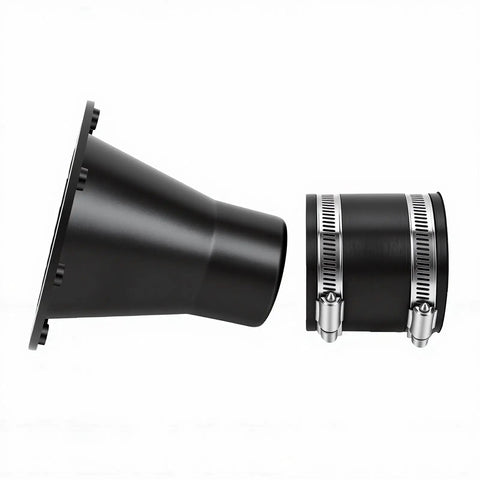 Quick Connect Magnetic Dust Collector Adapter for Woodworking Tools, 2.5 Inch Hose Coupler with Rubber Cuff displayed from side angle.