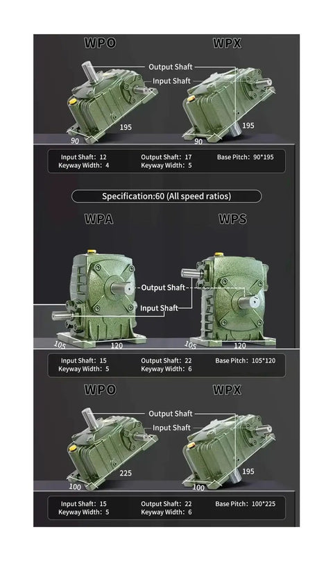 Heavy Duty Gearbox Worm Gear Reducer With Iron Shell And Time Delay For High Torque In Small Motors 60-1 WPA40 diagram