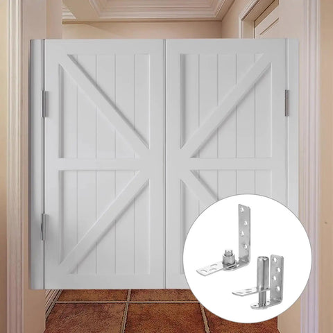 Stainless Steel Door Pivot Hinges With Automatic Rebound Function And Dual Directional Opening For Cabinets And Doors Silver Heavy Duty Built Tough Space Saving With Smooth Pivot Action on white double doors