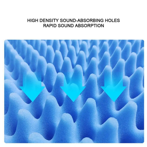 Hella Thick Acoustic Foam Panels Knock Out Room Echoes Slick Self Adhesive Sound Insulation Rubber Roll Egg Crate Profile In Green close-up of blue high density sound absorbing foam texture.