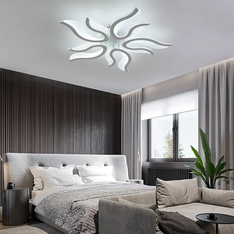 Flame Shape Dimmable LED Ceiling Light 50W With Remote Control 3000K To 6500K Color Temperature About 31 Inch Modern Chandelier Fixture