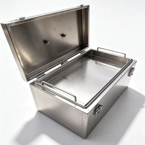 Badass Heavy Duty Rolling Stainless Steel Tool Box Portable Metal Storage Chest With Tray Rust Resistant Shop Equipment Organizer For Garage Work Crew And Pros, open lid showing spacious interior and pull-out tray.