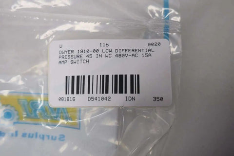 Rugged Heavy Duty Low Differential Pressure Switch Rated At Forty Five Inch Water Column And Four Eighty Vac With Fifteen Amp Output in packaging.