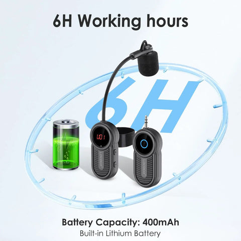 UHF Wireless Flute Microphone System With Receiver And Transmitter Crystal Clear Audio 160ft Range And Digital Screen battery view