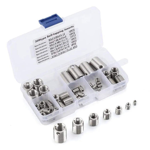 58Pcs Self Tapping Thread Inserts Set Stainless Steel Inner Thread Inserts Kit To Beef Up Fasteners And Helical Screws Durable Vibration Proof High Hardness Long Lasting Easy To Install Reinforcement For Repair Projects in storage case