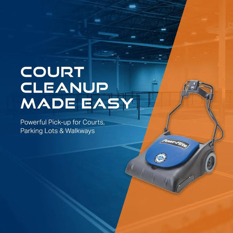 Powr-Flite Industrial Wide Area Carpet Vacuum Cleaner Bagged PF2030 30 Inch Cleaning Path on a sports court for cleaning.