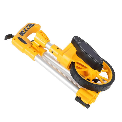 Luocute Distance Measuring Wheel 9999.9m Capacity Folding Design folded with orange handle and large wheel for portable measurement.