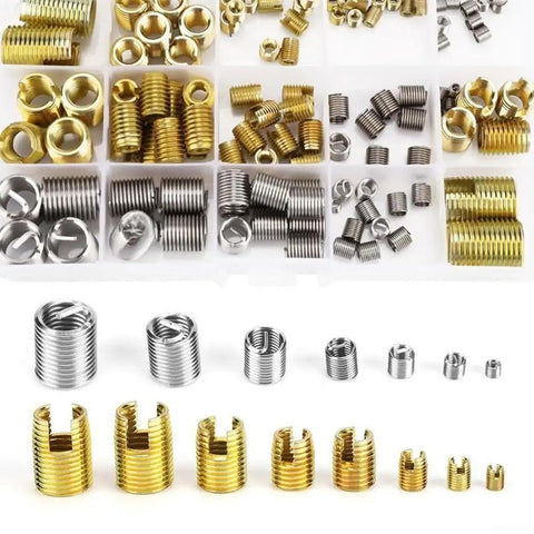 Heavy Duty 124-Piece 304 Stainless Steel Threaded Insert Kit With Cutting Slots in box, M2-M6 sizes