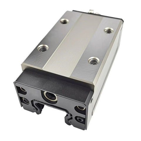 Close-up of a block from the Beefy SHS55R SHS55LR Linear Block Guide Rail System, showcasing mounting holes and design for CNC use.