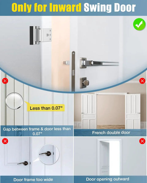 Kick Resistant Front Door Reinforcement Lock Holds Eight Hundred Pounds Tough As Nails Home Security System showing installation on inward swing door.
