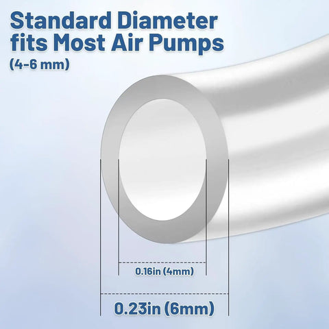 Cross-section view of Three Sixteenth Inch Aquarium Airline Tubing Flexible Durable Six Point Five Feet Long For Fish Tanks Gardens Ponds And Terrariums Clear Plastic Air Hose For Aeration And DIY Ready Plug And Play showing dimensions.