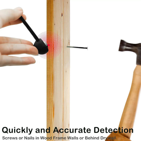Zero Fuss Magnetic Stud Finder Wall Scanner For Drywall Wood And Tile Detection Battery Free With Rock Solid Grip Tech in use detecting a screw in wood.