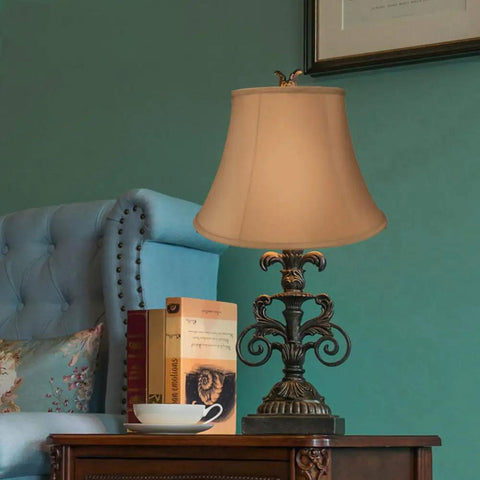 Natural Linen Spider Lampshade For Table Lamp And Floor Lamps 8x14x9 Inch Hand Crafted Alucset Fabric Shade in living room scene