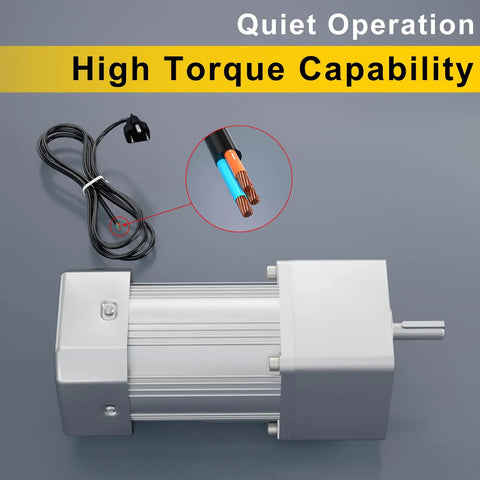 Beefy High Torque AC Motor With Gearbox 110V 300W for agriculture and DIY, highlighting the wire connections and compact design.