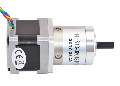 High precision NEMA 14 stepper motor with gearbox for CNC and robotics applications, featuring 19.19:1 ratio and smooth torque.