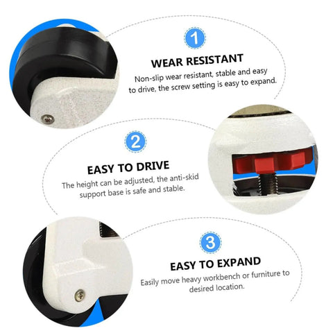 Heavy Duty Leveling Caster Wheels Featuring Silent Polyurethane Rollers And Fully Adjustable Square Mount Plates For Solid Job Ready Workshop Gear And Machine Stands 4 Pack features wear resistant, adjustable, and easy to drive design.