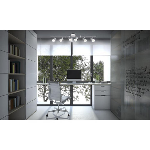 Office with Six Light 4 Foot Chrome Integrated LED Track Lighting Kit With Assembly Required For Quick Slick Modern Home Lighting Upgrades