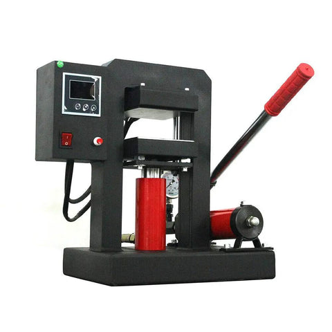 Heavy Duty 14000 PSI Hydraulic Heat Press Machine 110V With 5x5 Inch Swing Arm Digital LCD Display Timer And Temperature Controller Dual Insulated Aluminum Heating Plates For Even Heat Built Tough For T Shirts Hats And Small Crafts, black and red
