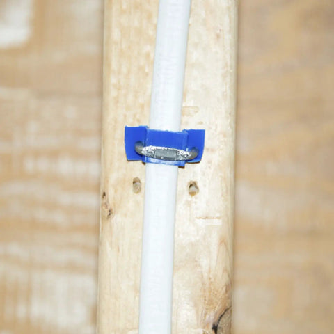 MSI-150 Insulated Metal Staples One Half Inch Blue 100 Pack for electrical wiring on wooden beam