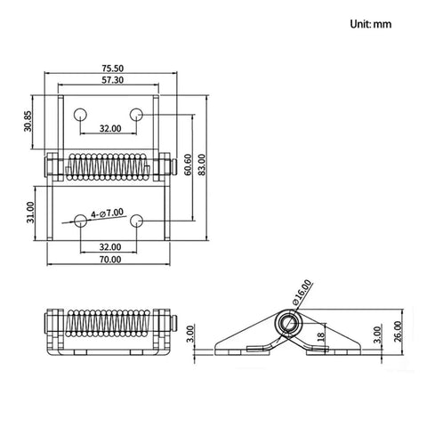 Diagram of self-closing heavy duty gate hinges dimensions for secure installation.