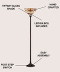 70 Inch Bronze Tiffany Style Stained Glass Torchiere Floor Lamp With Handcrafted Iron Stand, Classic Vibe Living Room Light