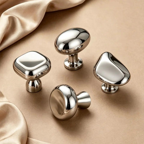 Titanium Silver Round Dome Cabinet Knobs 1.07 Inch Polished Chrome Zinc Alloy Drawer Pulls Single Hole Modern Hardware