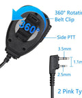 Walkie Talkie Speaker Mic For Baofeng Radios That Play Nice With UV 5R UV 82 BF F8HP showing 360° rotating clip and 2-pin plug