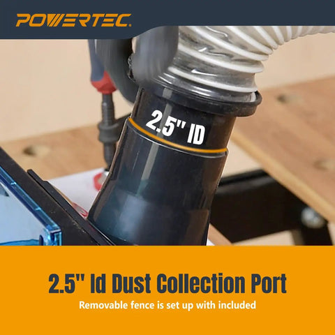 Close-up of 2.5" ID dust collection port on Trim Router Table With Base Plate And Predrilled Holes No Frills Adjustable Fence