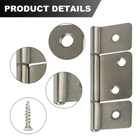 Triple Leaf Surface Mount Cabinet Hinges, Satin Nickel Finish With Quick Install Hardware Kit, close-up view of hinge details.