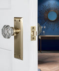 Crystal Door Knob With Back Plate In New York And Waldorf Style, Vintage Glass Door Hardware With Elegant Plate on white door